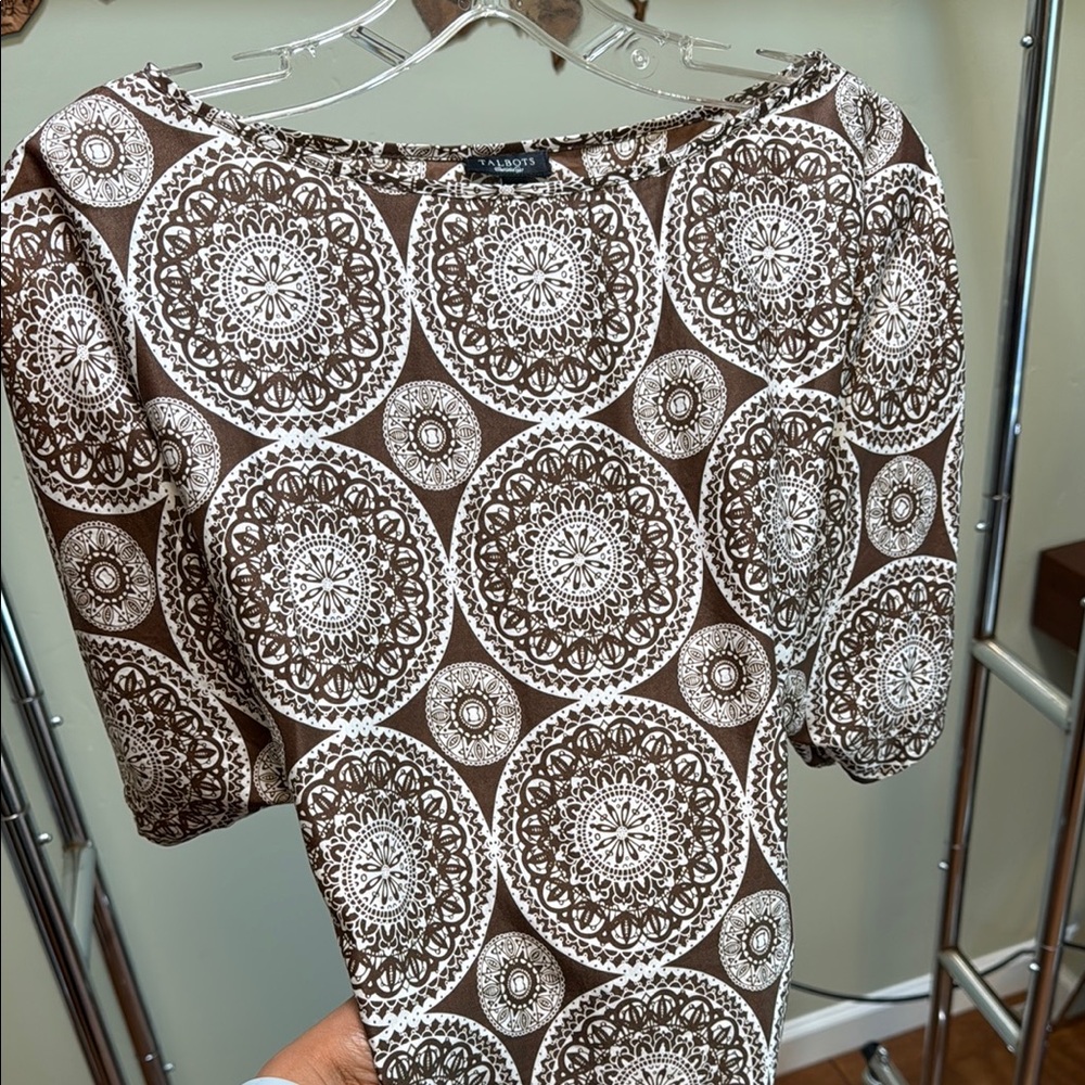 Talbots Silk Brown Patterned Dress - image 3